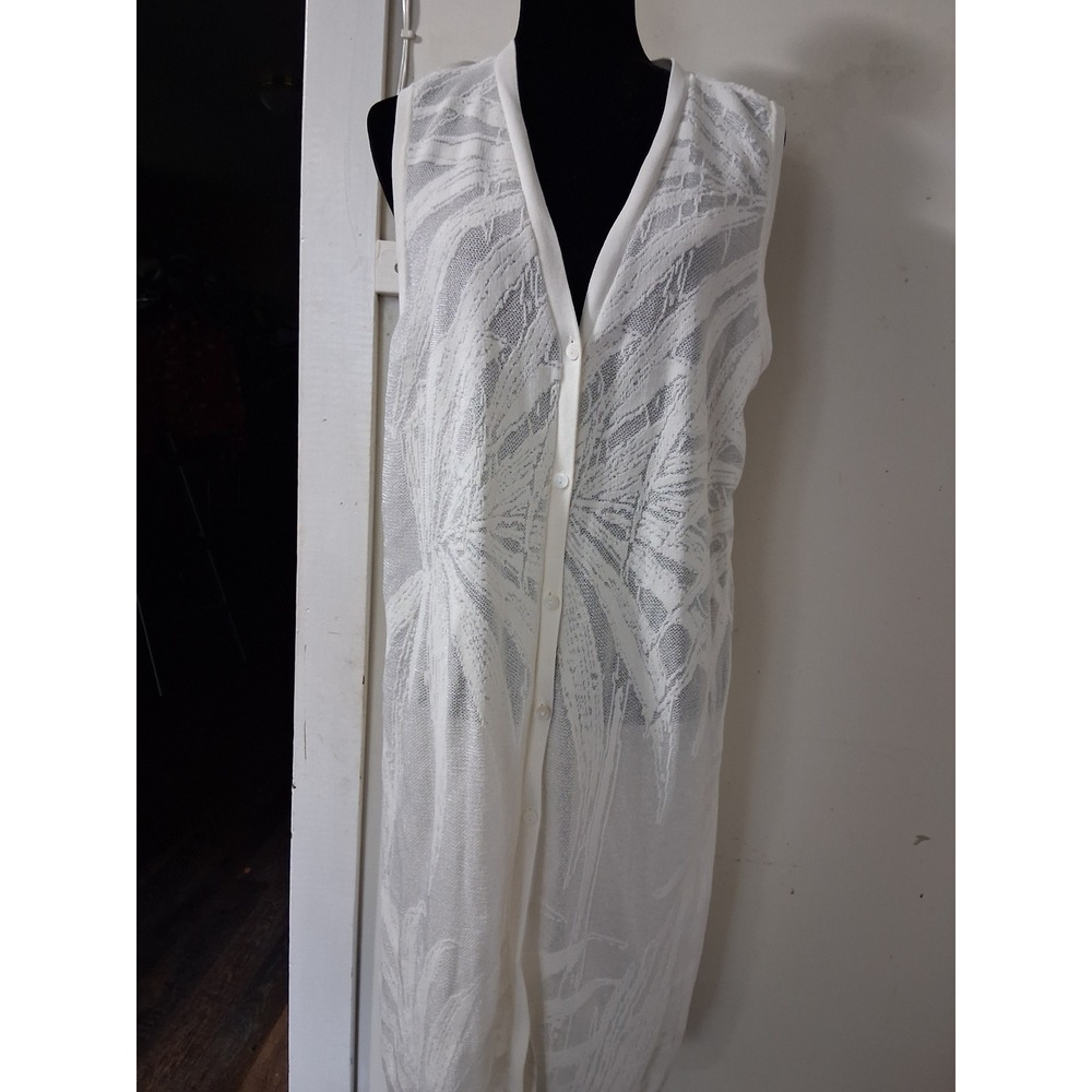 Chico's Coconut Palm Stitch Vest Ivory Sheer Long Duster Womens 2 L